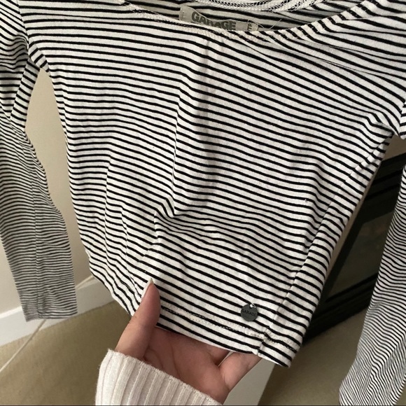 GARAGE Black White Striped Fitted Longsleeve Crop - Picture 3 of 6